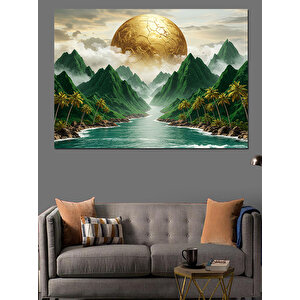 Altın Güneşli Dağ Manzarası Dekoratif Kanvas - Mdf Ahşap Tablo
