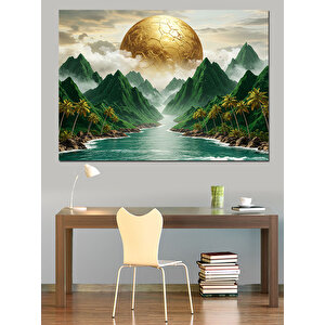 Altın Güneşli Dağ Manzarası Dekoratif Kanvas - Mdf Ahşap Tablo
