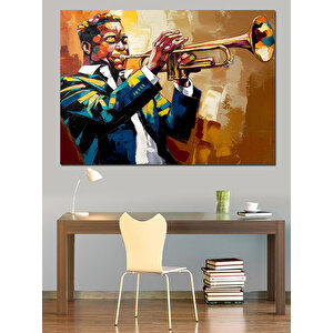 Trompet Çalan Caz Müzisyeni Dekoratif Kanvas - Mdf Ahşap Tablo 70x100 cm