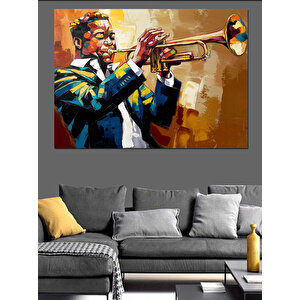 Trompet Çalan Caz Müzisyeni Dekoratif Kanvas - Mdf Ahşap Tablo