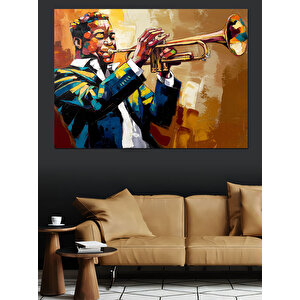 Trompet Çalan Caz Müzisyeni Dekoratif Kanvas - Mdf Ahşap Tablo