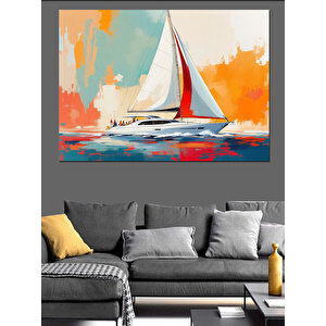 Denizde Yelkenli Ve Güneş Dekoratif Kanvas - Mdf Ahşap Tablo 50x70 cm