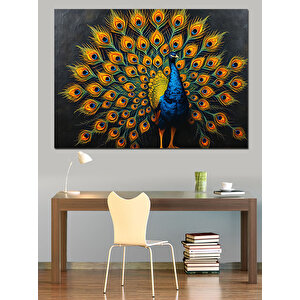 Gururla Tüylerini Açan Tavuskuşu Dekoratif Kanvas - Mdf Ahşap Tablo 70x100 cm