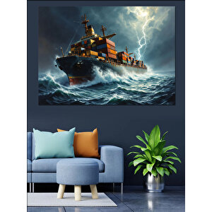 Fırtınada Kargo Gemisi Dekoratif Kanvas - Mdf Ahşap Tablo 100x140 cm