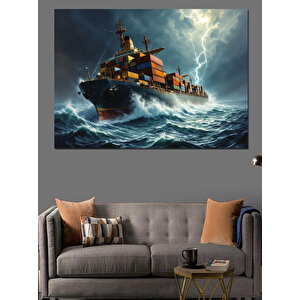 Fırtınada Kargo Gemisi Dekoratif Kanvas - Mdf Ahşap Tablo 100x140 cm