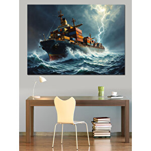 Fırtınada Kargo Gemisi Dekoratif Kanvas - Mdf Ahşap Tablo 100x140 cm