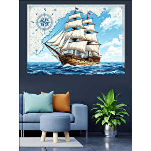 Yelken Açmış Beyaz Gemi Dekoratif Kanvas - Mdf Ahşap Tablo 100x140 cm