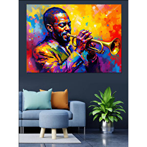 Caz Çalan Ünlü Trompetçi Dekoratif Kanvas - Mdf Ahşap Tablo 35x50 cm
