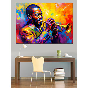 Caz Çalan Ünlü Trompetçi Dekoratif Kanvas - Mdf Ahşap Tablo 35x50 cm