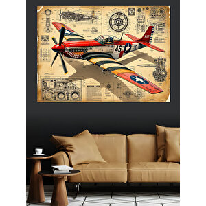 Eski Çizim Uçak Tasarımı Dekoratif Kanvas - Mdf Ahşap Tablo 25x35 cm