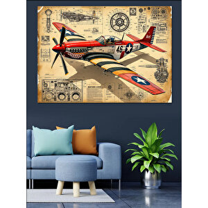 Eski Çizim Uçak Tasarımı Dekoratif Kanvas - Mdf Ahşap Tablo 25x35 cm