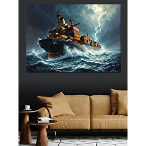 Fırtınada Kargo Gemisi Dekoratif Kanvas - Mdf Ahşap Tablo