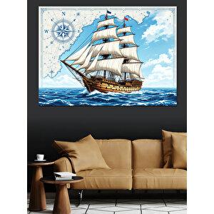 Yelken Açmış Beyaz Gemi Dekoratif Kanvas - Mdf Ahşap Tablo 70x100 cm