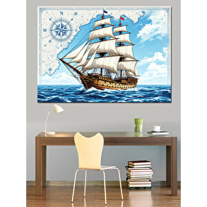 Yelken Açmış Beyaz Gemi Dekoratif Kanvas - Mdf Ahşap Tablo