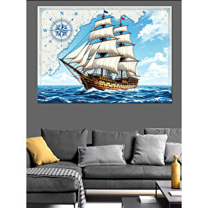 Yelken Açmış Beyaz Gemi Dekoratif Kanvas - Mdf Ahşap Tablo