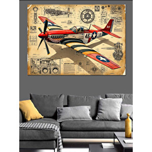 Eski Çizim Uçak Tasarımı Dekoratif Kanvas - Mdf Ahşap Tablo 100x140 cm