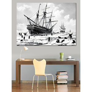Buzlu Deniz Ve Yelkenli Gemi Dekoratif Kanvas - Mdf Ahşap Tablo
