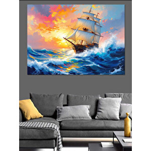 Okyanusta Yelken Açan Gemi Dekoratif Kanvas - Mdf Ahşap Tablo 50x70 cm