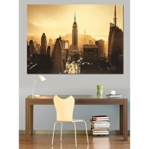 Empire State Binası Güneşli Dekoratif Kanvas - Mdf Ahşap Tablo 50x70 cm