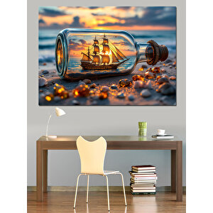 Şişe İçinde Yelkenli Gemi Dekoratif Kanvas - Mdf Ahşap Tablo 100x140 cm