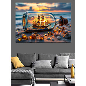 Şişe İçinde Yelkenli Gemi Dekoratif Kanvas - Mdf Ahşap Tablo 100x140 cm