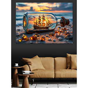 Şişe İçinde Yelkenli Gemi Dekoratif Kanvas - Mdf Ahşap Tablo 100x140 cm