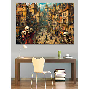 Kalabalık Ortaçağ Şehri Dekoratif Kanvas - Mdf Ahşap Tablo 25x35 cm