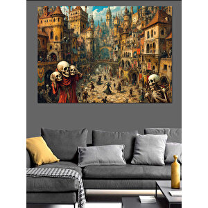 Kalabalık Ortaçağ Şehri Dekoratif Kanvas - Mdf Ahşap Tablo