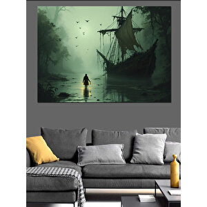 Karanlık Hayalet Gemi Dekoratif Kanvas - Mdf Ahşap Tablo 70x100 cm