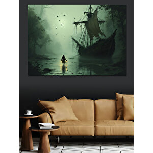 Karanlık Hayalet Gemi Dekoratif Kanvas - Mdf Ahşap Tablo 70x100 cm