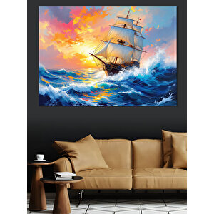 Okyanusta Yelken Açan Gemi Dekoratif Kanvas - Mdf Ahşap Tablo