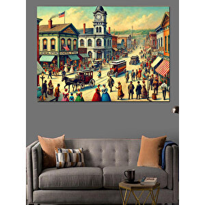 Vintage Tarz Kalabalık Meydan Dekoratif Kanvas - Mdf Ahşap Tablo 50x70 cm