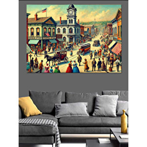 Vintage Tarz Kalabalık Meydan Dekoratif Kanvas - Mdf Ahşap Tablo 50x70 cm