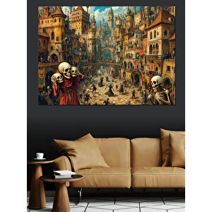Kalabalık Ortaçağ Şehri Dekoratif Kanvas - Mdf Ahşap Tablo