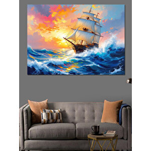 Okyanusta Yelken Açan Gemi Dekoratif Kanvas - Mdf Ahşap Tablo 70x100 cm