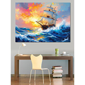 Okyanusta Yelken Açan Gemi Dekoratif Kanvas - Mdf Ahşap Tablo 70x100 cm