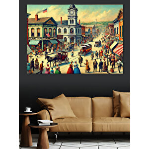 Vintage Tarz Kalabalık Meydan Dekoratif Kanvas - Mdf Ahşap Tablo