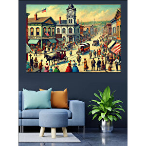 Vintage Tarz Kalabalık Meydan Dekoratif Kanvas - Mdf Ahşap Tablo