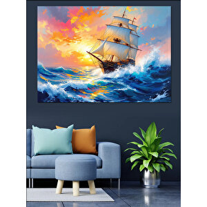 Okyanusta Yelken Açan Gemi Dekoratif Kanvas - Mdf Ahşap Tablo