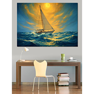 Yelkenli Gemi Günbatımı Dekoratif Kanvas - Mdf Ahşap Tablo 70x100 cm
