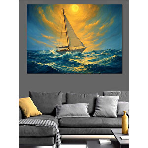 Yelkenli Gemi Günbatımı Dekoratif Kanvas - Mdf Ahşap Tablo 70x100 cm