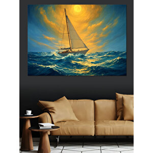 Yelkenli Gemi Günbatımı Dekoratif Kanvas - Mdf Ahşap Tablo 70x100 cm