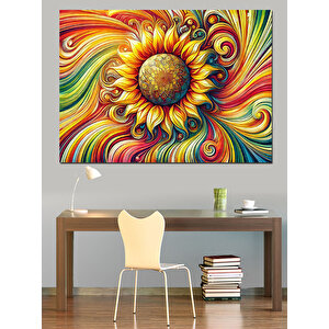 Renk Patlaması Güneş Sanatı Dekoratif Kanvas - Mdf Ahşap Tablo 35x50 cm