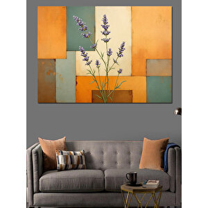 Geometrik Lavanta Deseni Dekoratif Kanvas - Mdf Ahşap Tablo 50x70 cm