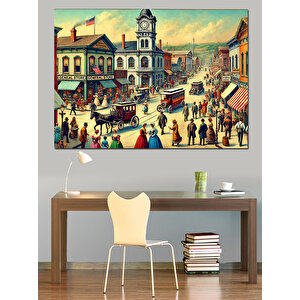 Vintage Tarz Kalabalık Meydan Dekoratif Kanvas - Mdf Ahşap Tablo 25x35 cm