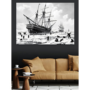 Buzlu Deniz Ve Yelkenli Gemi Dekoratif Kanvas - Mdf Ahşap Tablo 100x140 cm