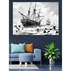 Buzlu Deniz Ve Yelkenli Gemi Dekoratif Kanvas - Mdf Ahşap Tablo 100x140 cm