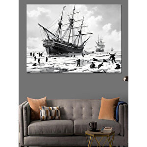 Buzlu Deniz Ve Yelkenli Gemi Dekoratif Kanvas - Mdf Ahşap Tablo 100x140 cm