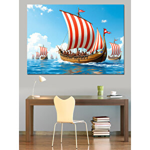 Viking Yelkenli Gemisi Manzarası Dekoratif Kanvas - Mdf Ahşap Tablo