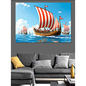 Viking Yelkenli Gemisi Manzarası Dekoratif Kanvas - Mdf Ahşap Tablo